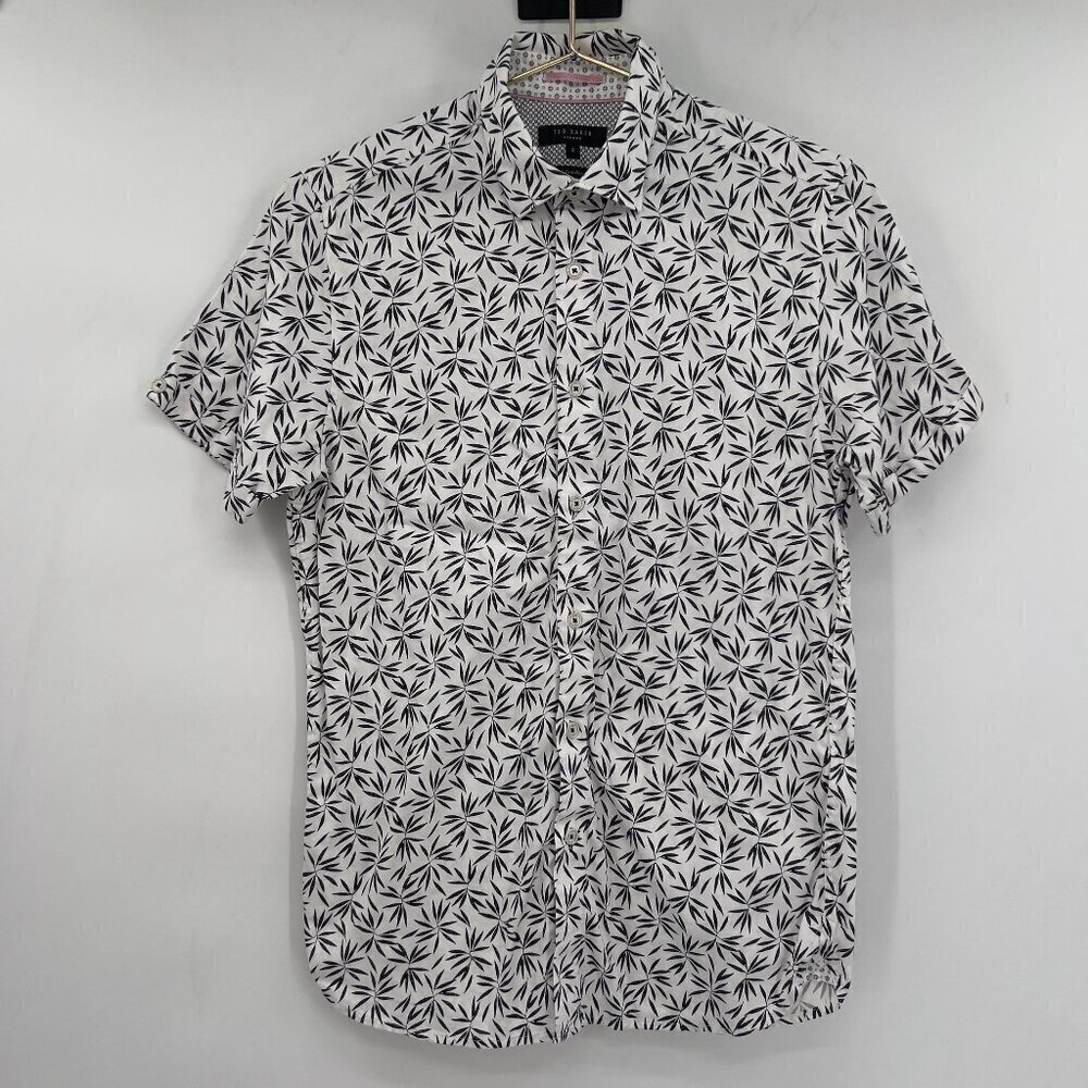 Ted Baker London Mens White Leaf Print Shirt Short Sleeve 2